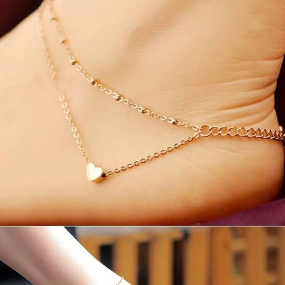 Gold Layered Heart Ankle Bracelet NWT Minimalist - Picture 5 of 5